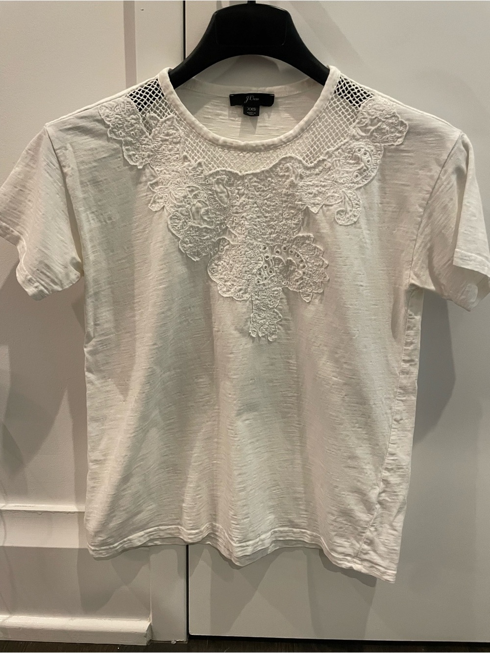 J. Crew White Lace Appliqué Short Sleeve Tee